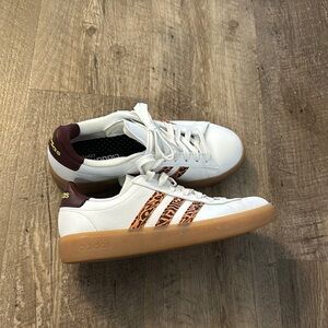 Adidas White and Brown Sneakers with Animal Print